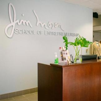 Jim Moran School of Entrepreneurship logo in Shaw building